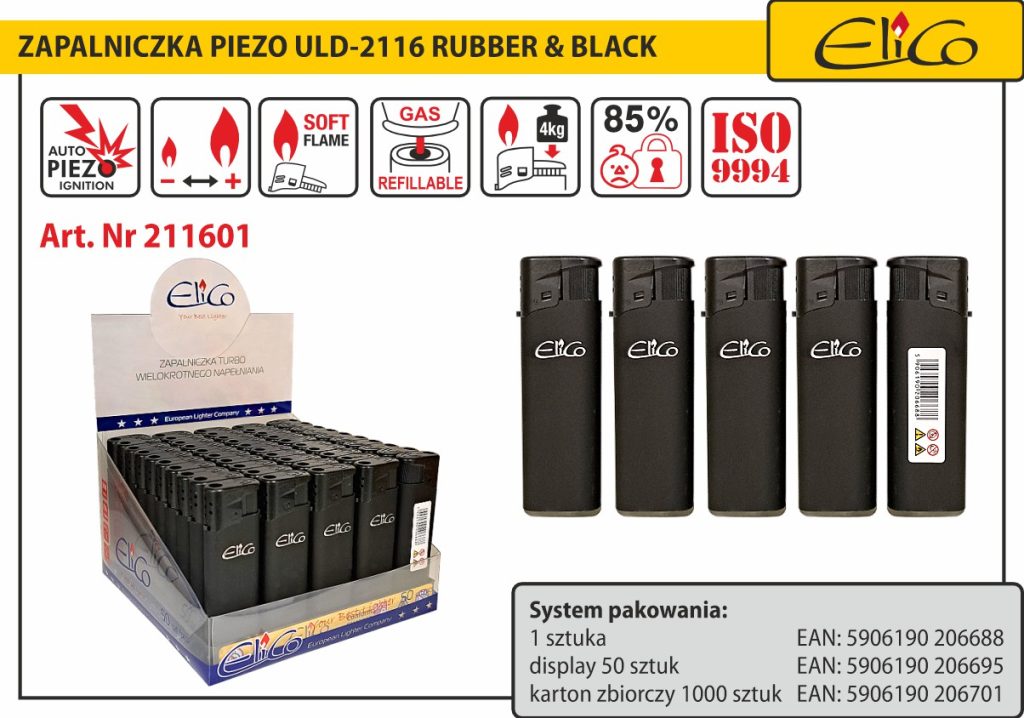 211601_Zapalniczka-piezo_ELICO_ULD-2116-Rubber-Black